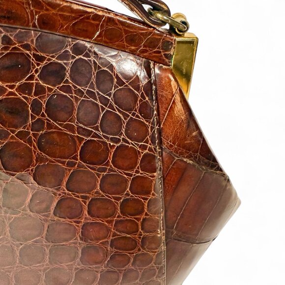 Vintage Alligator Skin Leather Handbag with Coin Purse - Picture 4 of 15